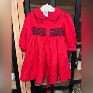Vintage Hand Smocked dress long sleeve peter pan collar baby toddler holidays
